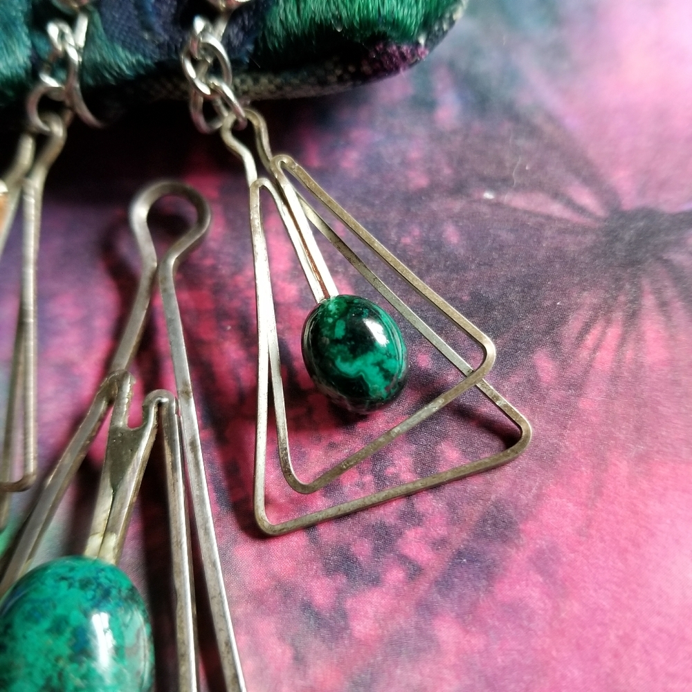 Vintage Chrysoccola set earrings pendant silver tone gemstone green - Picture 6 of 8